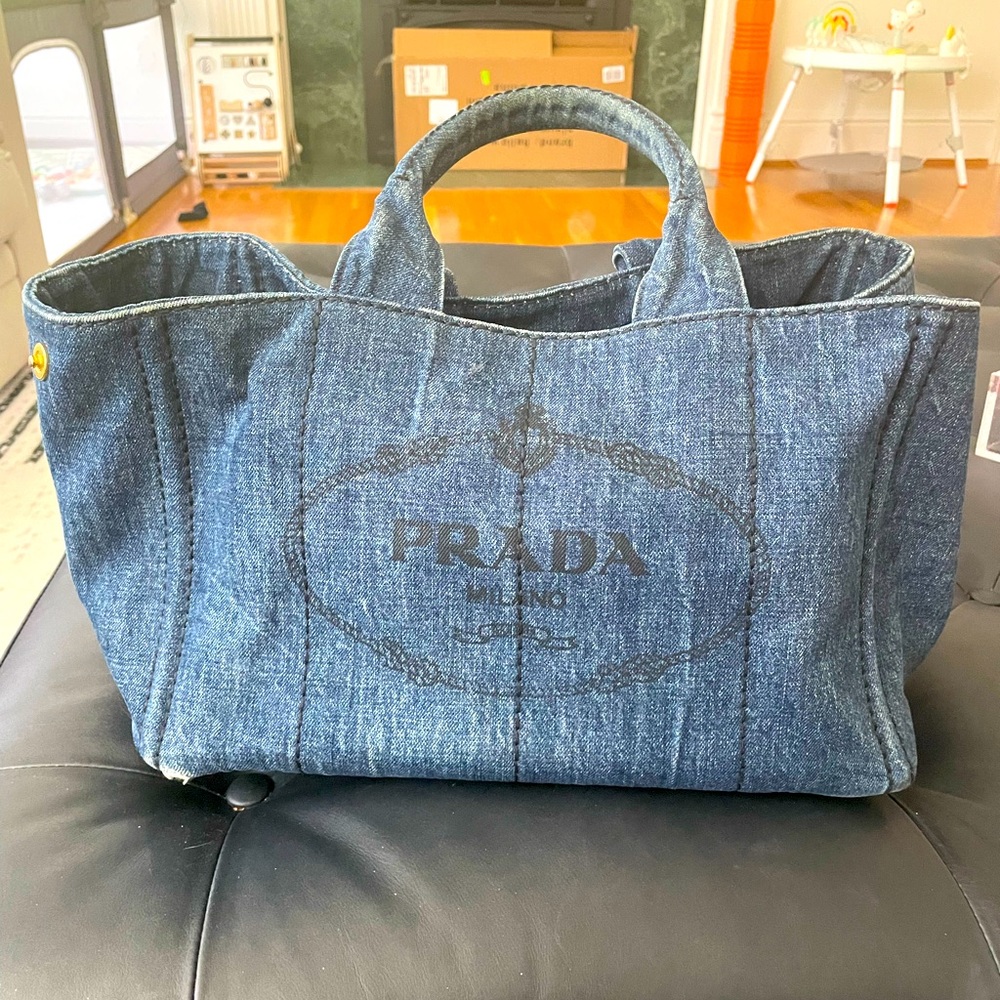 Prada canapa denim tote